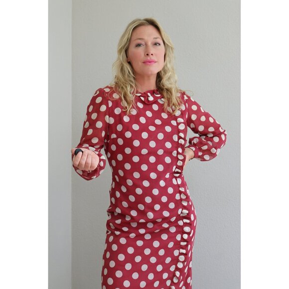 1960's Vintage Adele Martin Polka Dot Day Dress ~ Women's Size Medium to Large - Picture 3 of 9